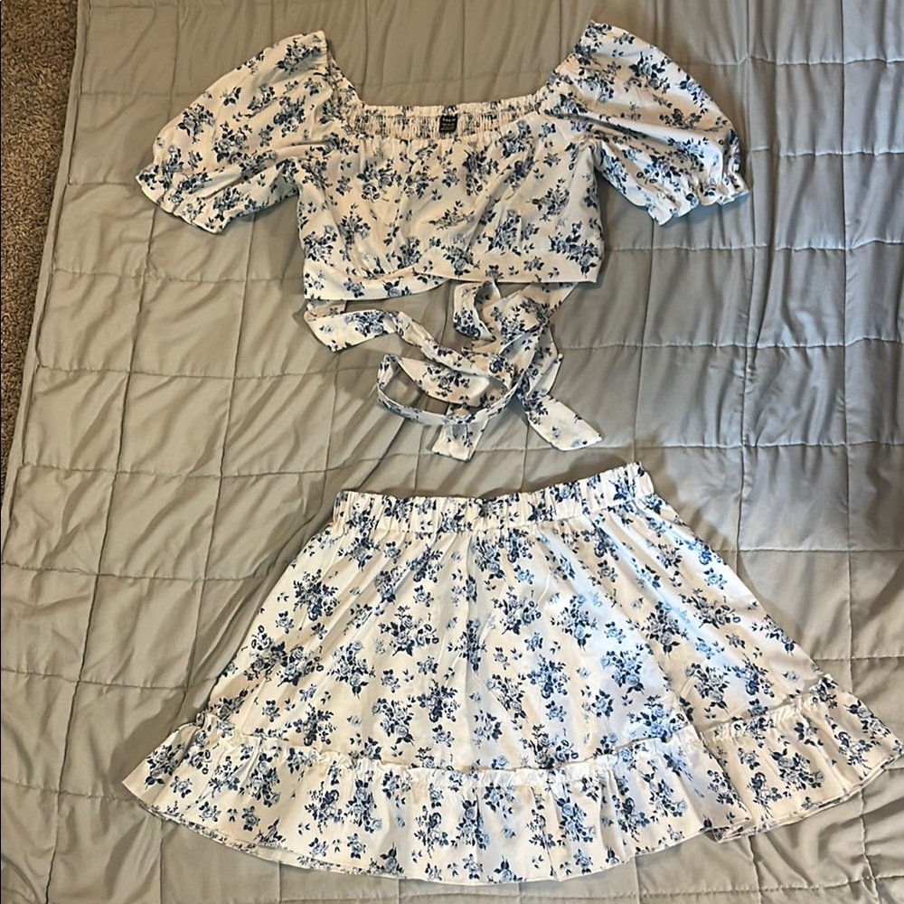 Floral Crop Top and Skirt Set